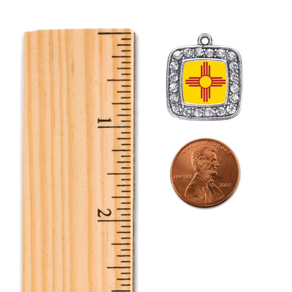 Silver New Mexico Flag Square Charm Holiday Ornament