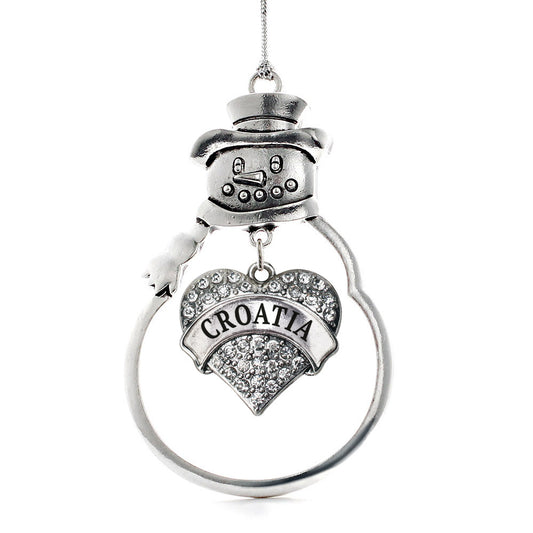 Silver Croatia Pave Heart Charm Snowman Ornament