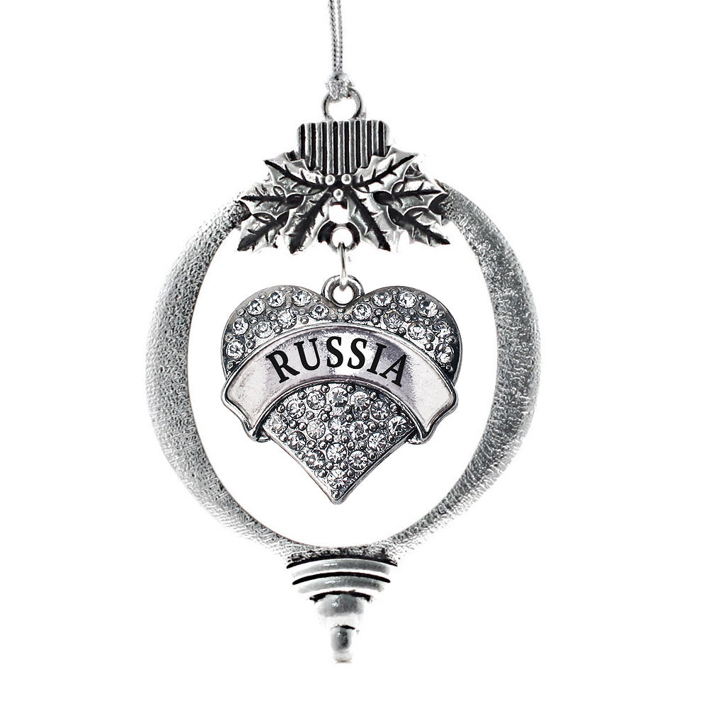 Silver Russia Pave Heart Charm Holiday Ornament