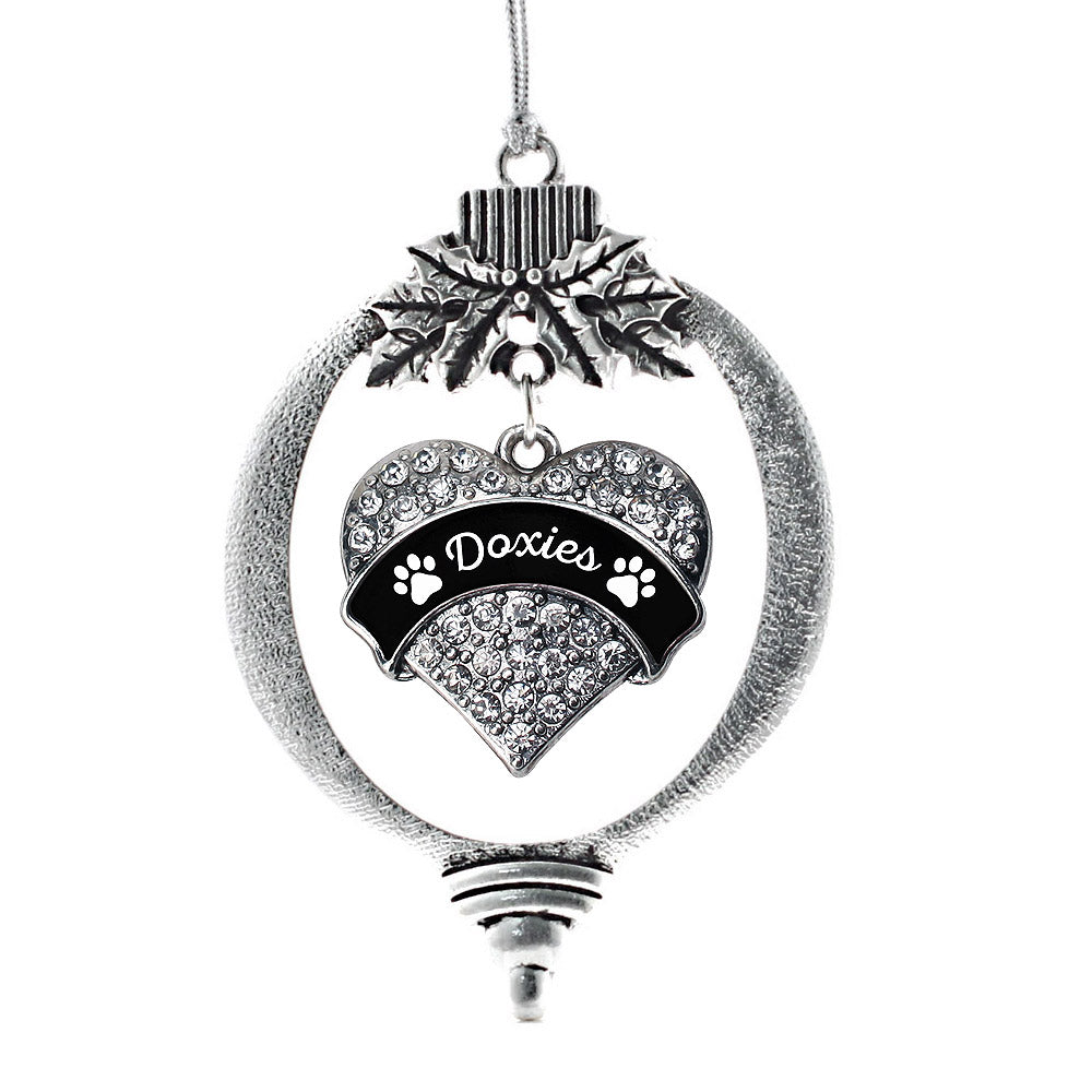 Silver Doxies - Paw Prints Pave Heart Charm Holiday Ornament