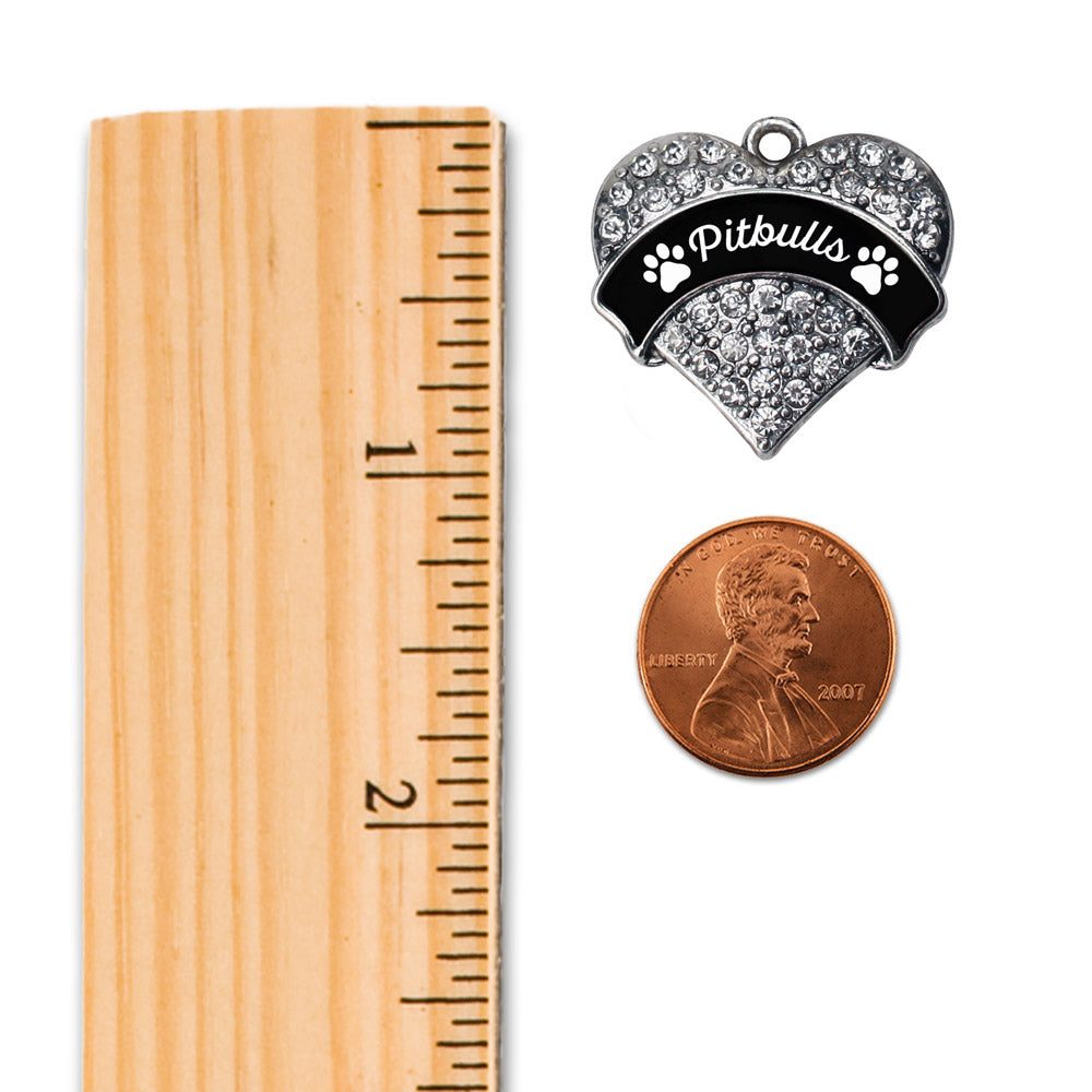 Silver Pitbulls - Paw Prints Pave Heart Charm Holiday Ornament