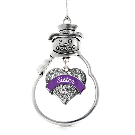 Silver Purple Sister Pave Heart Charm Snowman Ornament