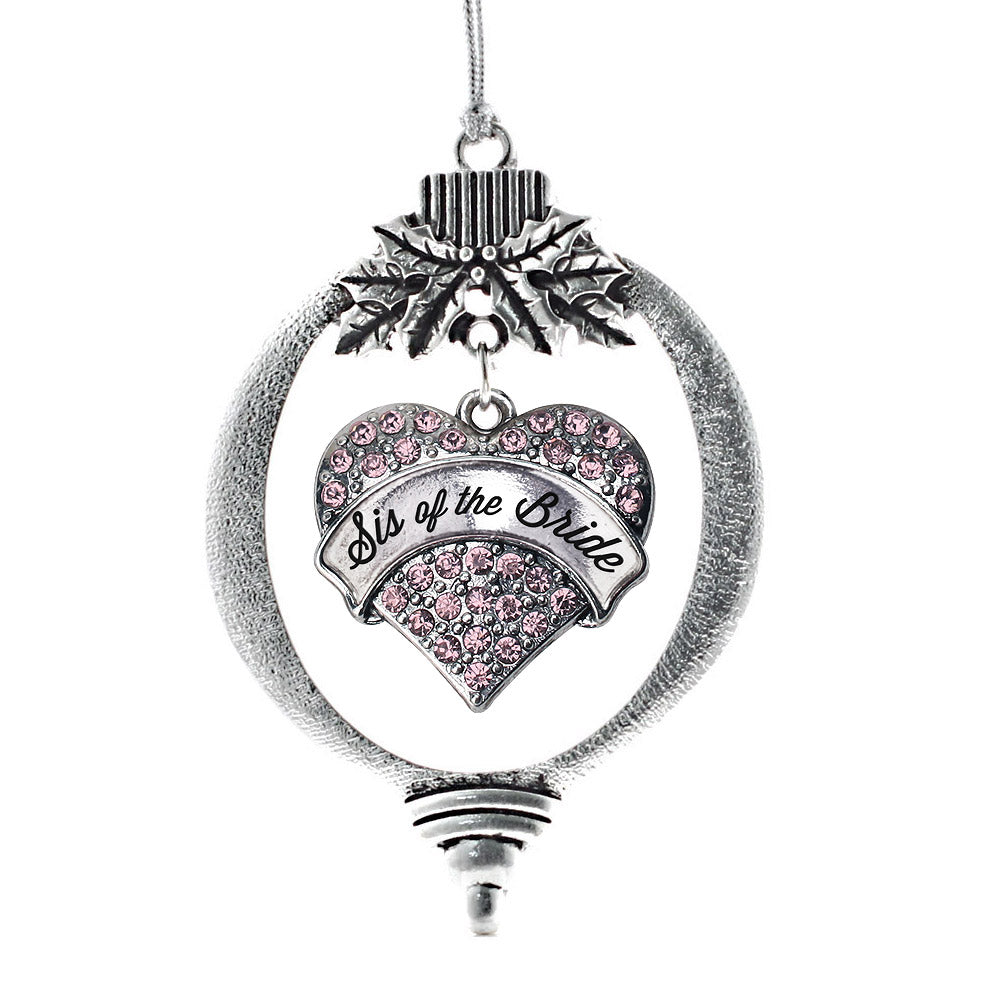Silver Script Pink Sis of the Bride Pink Pave Heart Charm Holiday Ornament