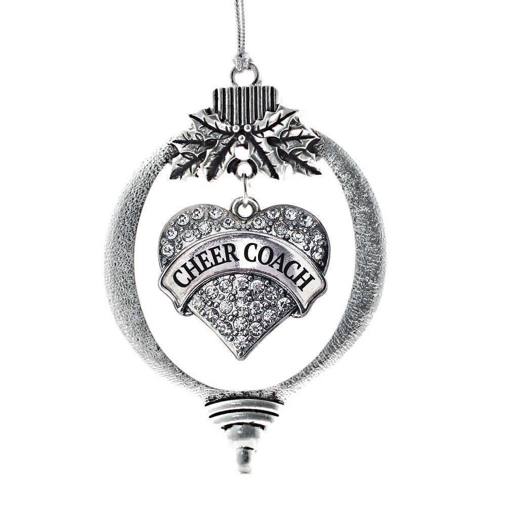 Silver Cheer Coach Pave Heart Charm Holiday Ornament