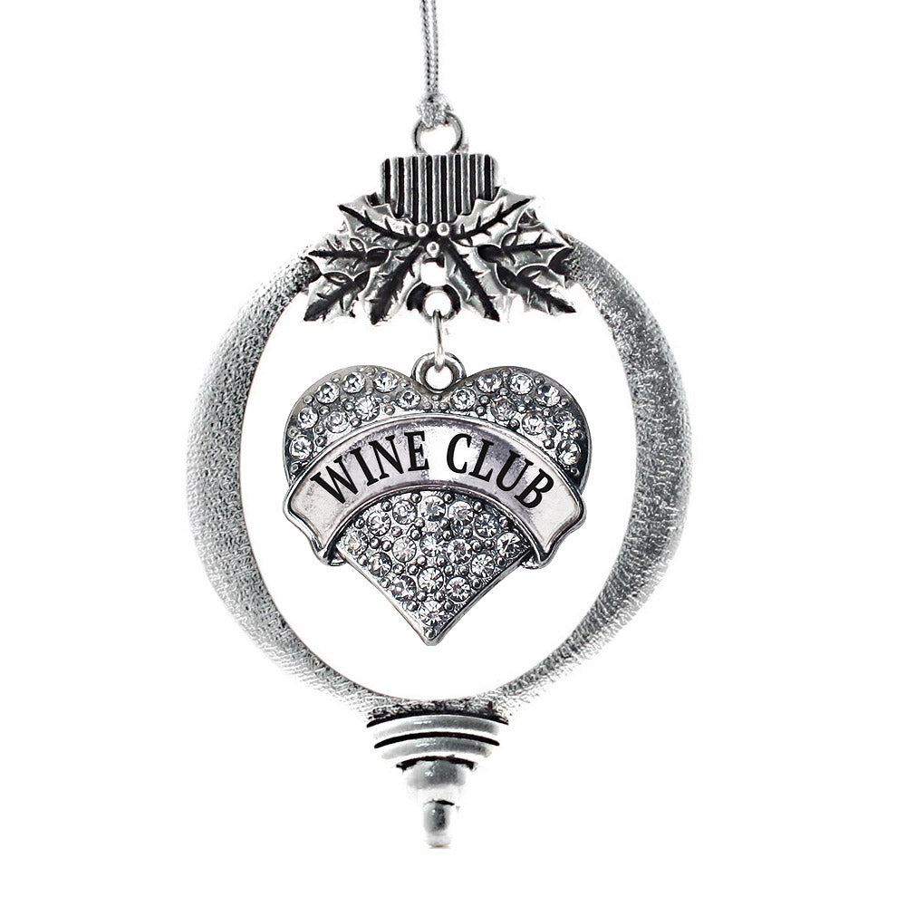 Silver Wine Club Pave Heart Charm Holiday Ornament
