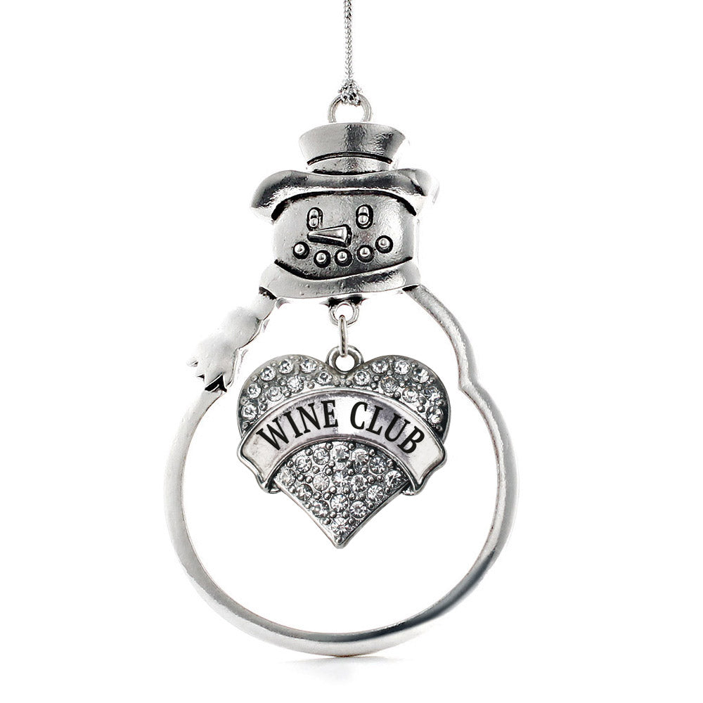 Silver Wine Club Pave Heart Charm Snowman Ornament