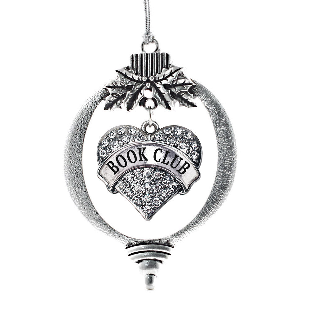 Silver Book Club Pave Heart Charm Holiday Ornament
