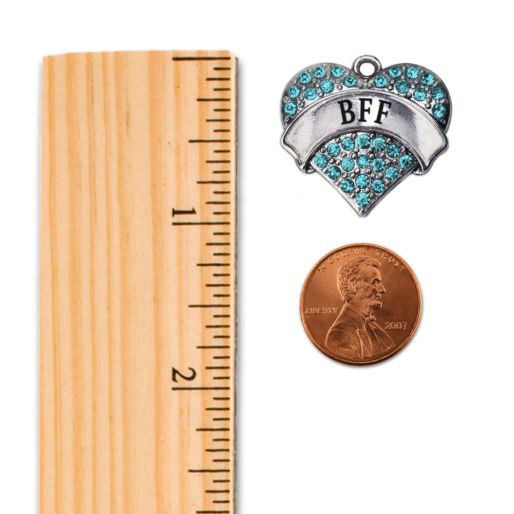 Silver Teal BFF Aqua Pave Heart Charm Holiday Ornament