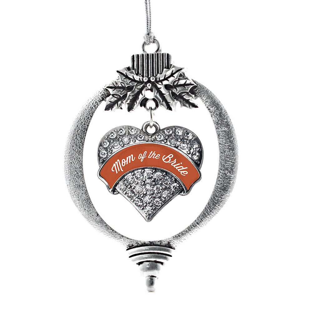 Silver Rust Mom of Bride Pave Heart Charm Holiday Ornament