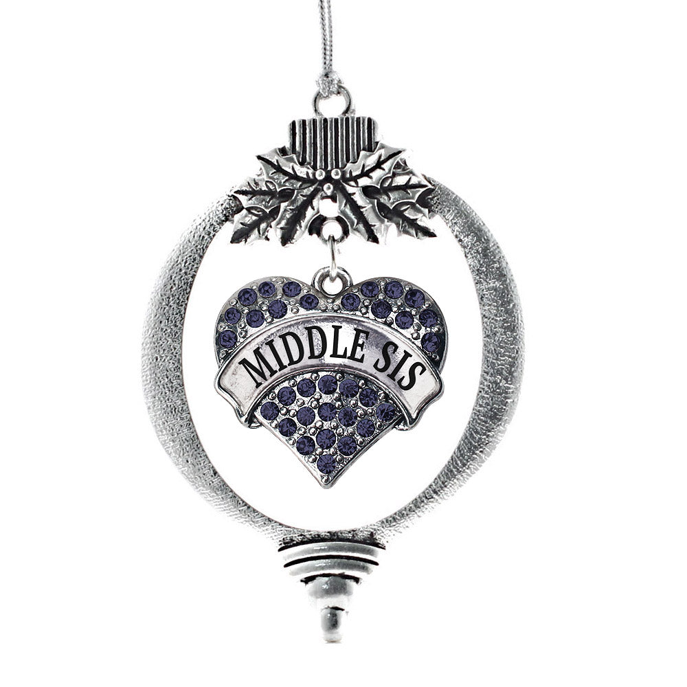 Silver Middle Sis Navy Blue Blue Pave Heart Charm Holiday Ornament