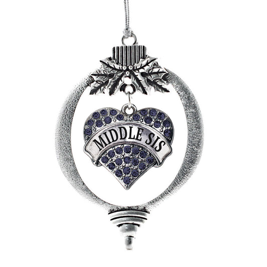 Silver Middle Sis Navy Blue Blue Pave Heart Charm Holiday Ornament