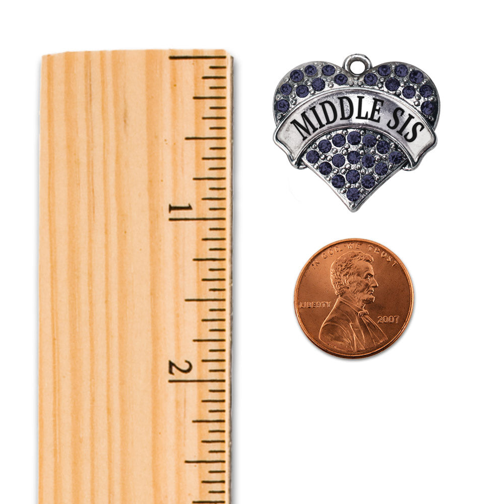 Silver Middle Sis Navy Blue Blue Pave Heart Charm Holiday Ornament