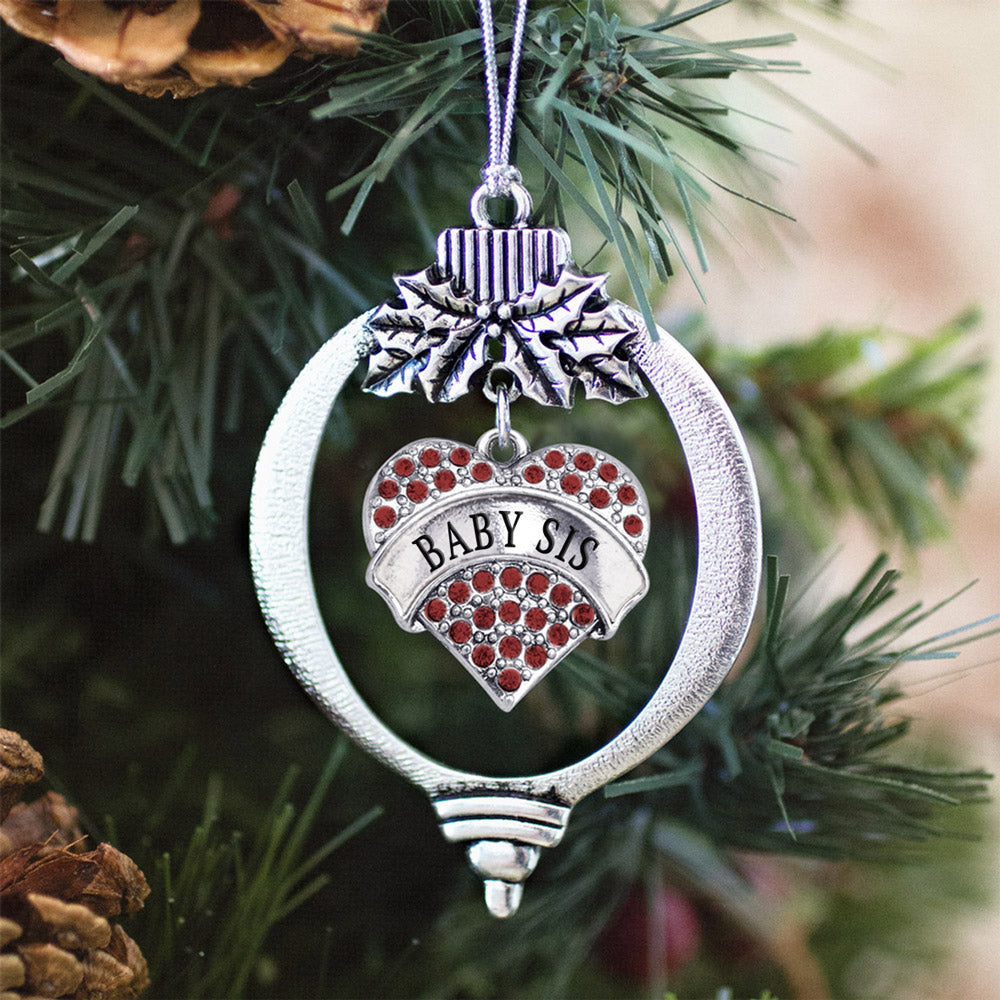 Silver Baby Sis Red Red Pave Heart Charm Holiday Ornament
