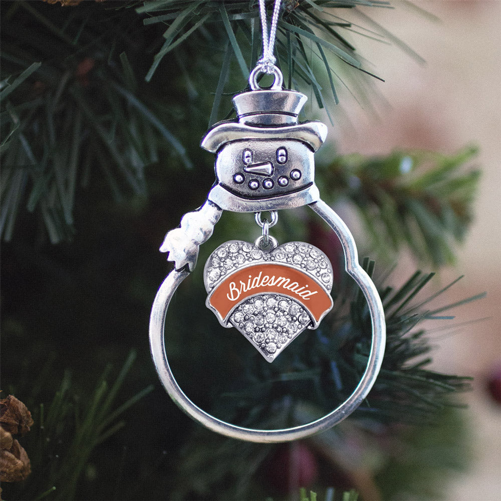 Silver Rust Bridesmaid Pave Heart Charm Snowman Ornament