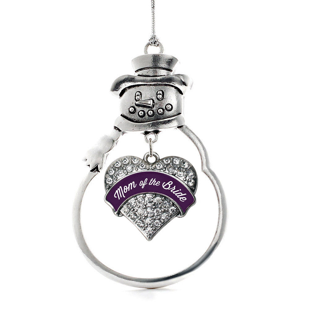 Silver Plum Mom of Bride Pave Heart Charm Snowman Ornament
