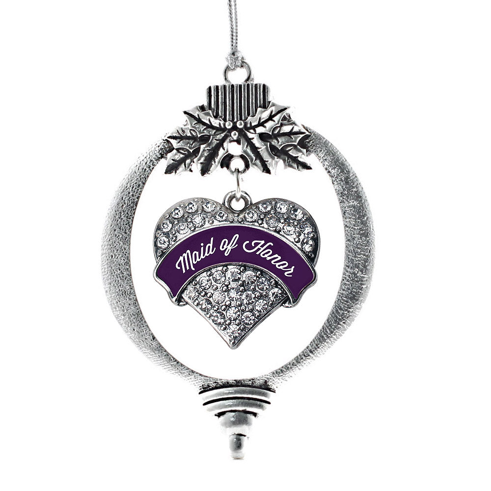 Silver Plum Maid of Honor Pave Heart Charm Holiday Ornament
