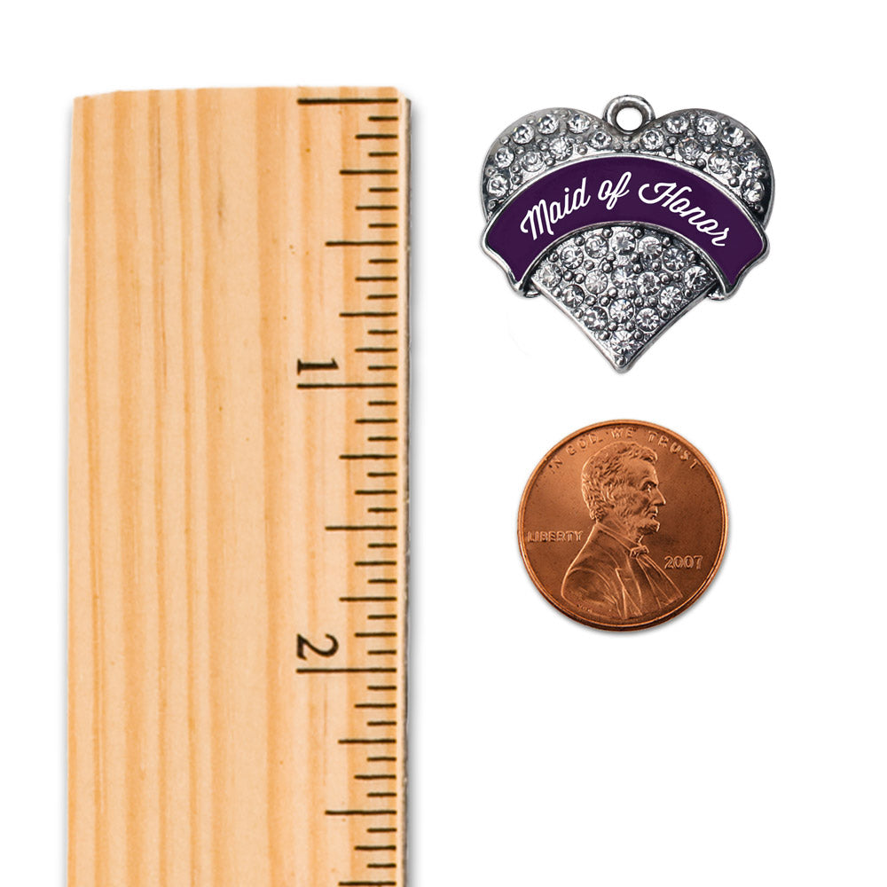 Silver Plum Maid of Honor Pave Heart Charm Holiday Ornament