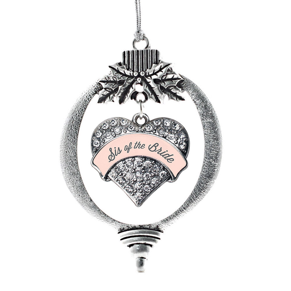 Silver Nude Sis of Bride Pave Heart Charm Holiday Ornament