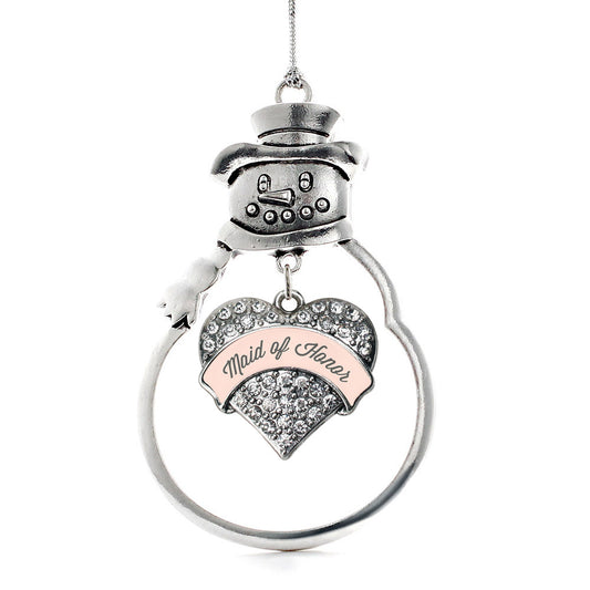 Silver Nude Maid of Honor Pave Heart Charm Snowman Ornament