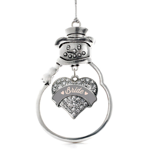 Silver Nude Bride Pave Heart Charm Snowman Ornament