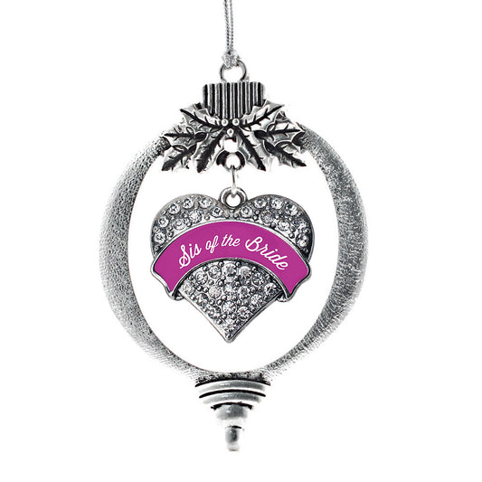 Silver Magenta Sis of Bride Pave Heart Charm Holiday Ornament