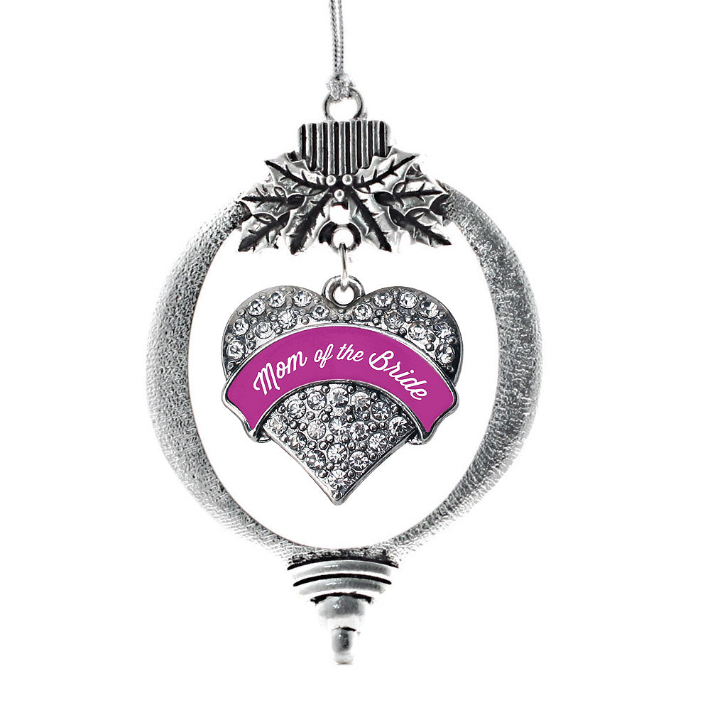 Silver Magenta Mom of Bride Pave Heart Charm Holiday Ornament
