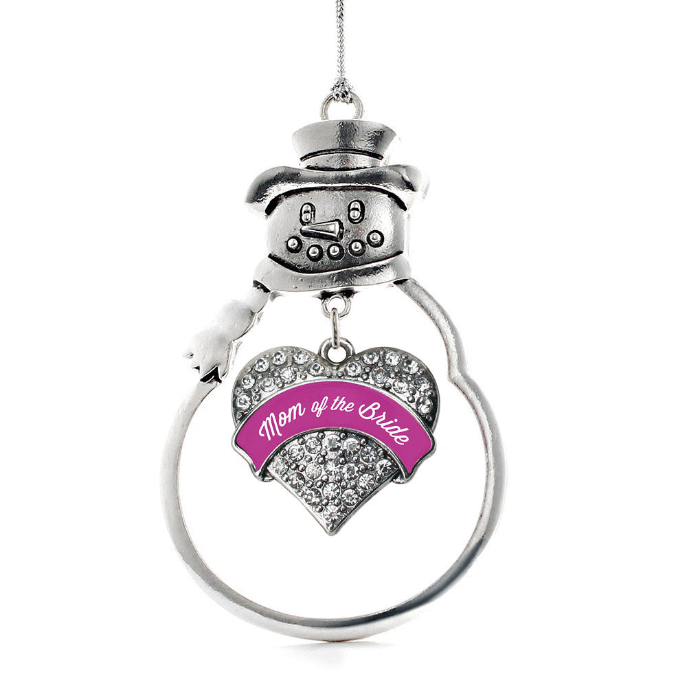 Silver Magenta Mom of Bride Pave Heart Charm Snowman Ornament