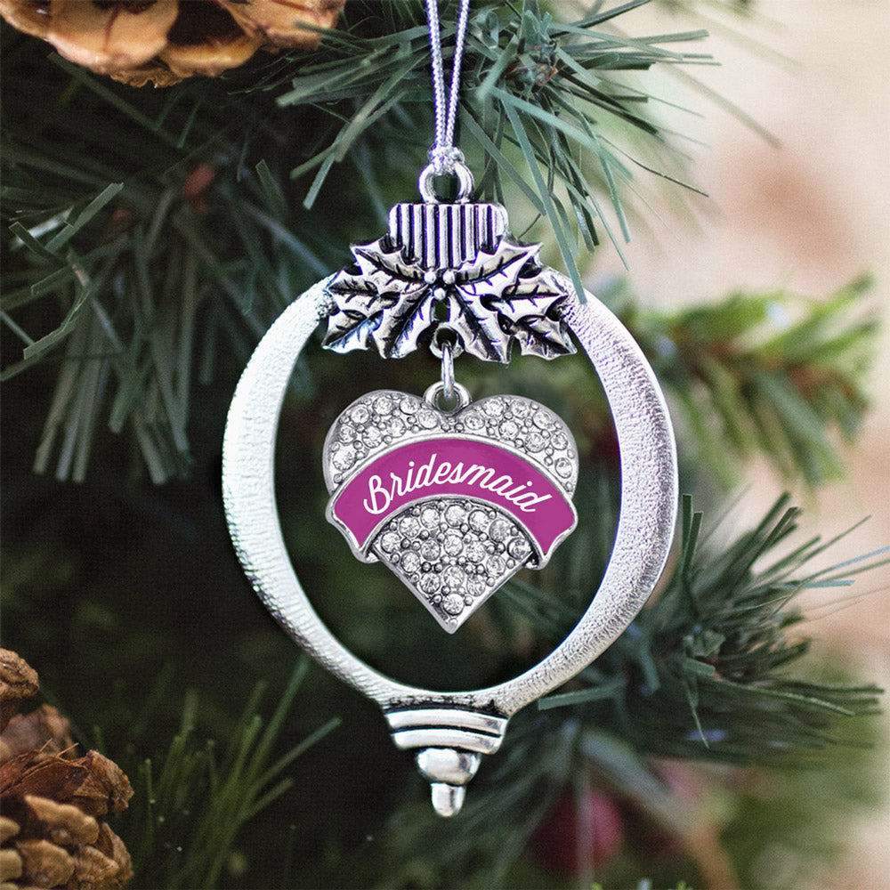 Silver Magenta Bridesmaid Pave Heart Charm Holiday Ornament