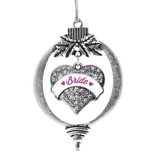 Silver Magenta Bride Pave Heart Charm Holiday Ornament