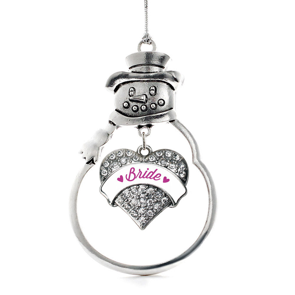 Silver Magenta Bride Pave Heart Charm Snowman Ornament