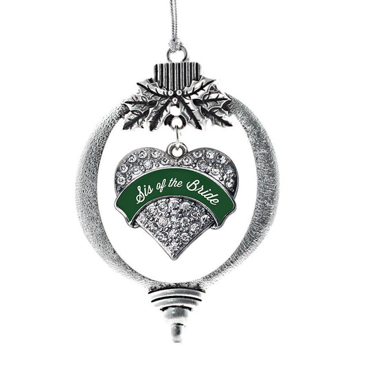 Silver Forest Green Sis of Bride Pave Heart Charm Holiday Ornament