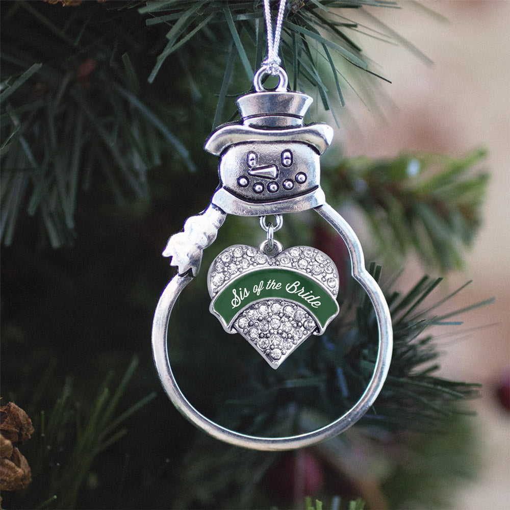 Silver Forest Green Sis of Bride Pave Heart Charm Snowman Ornament