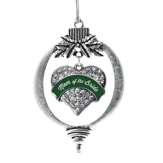 Silver Forest Green Mom of Bride Pave Heart Charm Holiday Ornament
