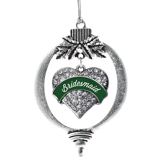 Silver Forest Green Bridesmaid Pave Heart Charm Holiday Ornament