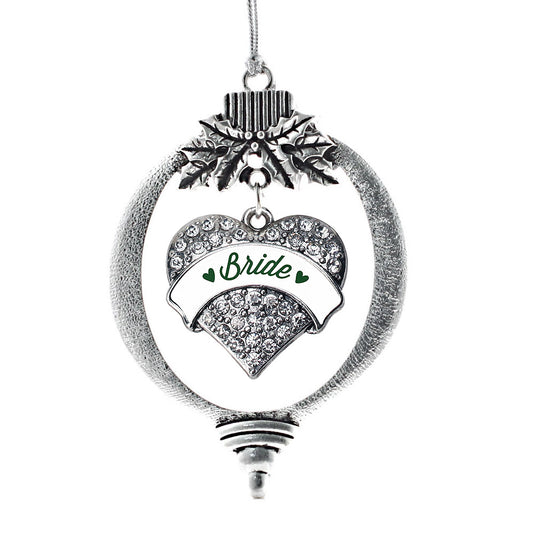 Silver Forest Green Bride Pave Heart Charm Holiday Ornament