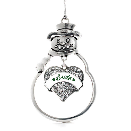 Silver Forest Green Bride Pave Heart Charm Snowman Ornament