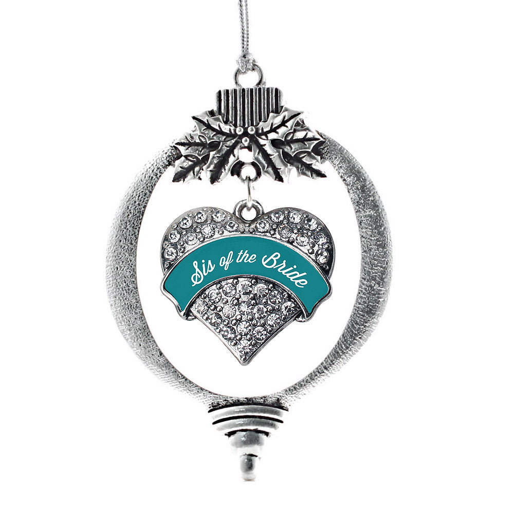 Silver Dark Teal Sis of Bride Pave Heart Charm Holiday Ornament