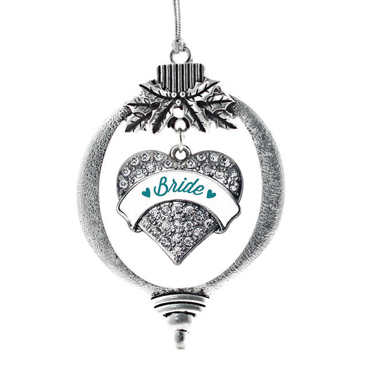 Silver Dark Teal Bride Pave Heart Charm Holiday Ornament