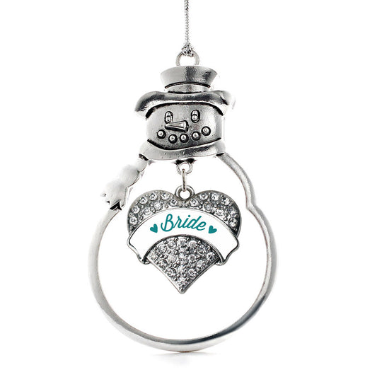 Silver Dark Teal Bride Pave Heart Charm Snowman Ornament