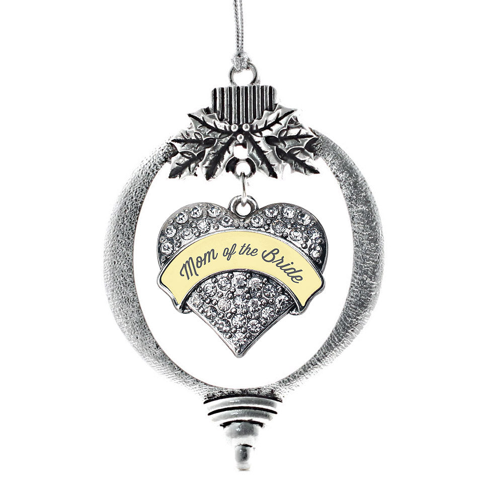 Silver Cream Mom of Bride Pave Heart Charm Holiday Ornament
