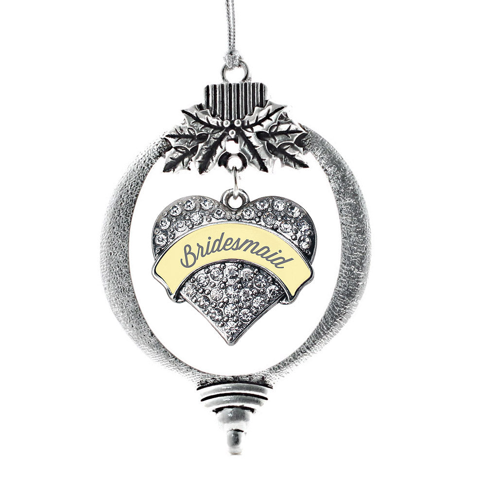 Silver Cream Bridesmaid Pave Heart Charm Holiday Ornament