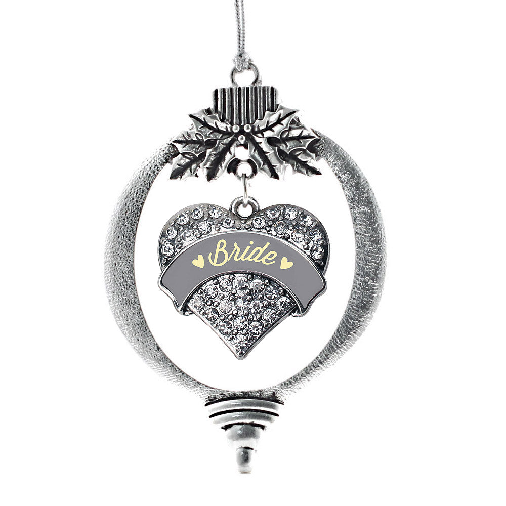 Silver Cream Bride Pave Heart Charm Holiday Ornament