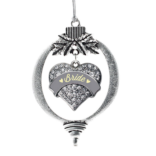 Silver Cream Bride Pave Heart Charm Holiday Ornament
