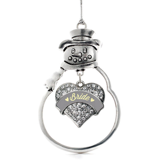 Silver Cream Bride Pave Heart Charm Snowman Ornament