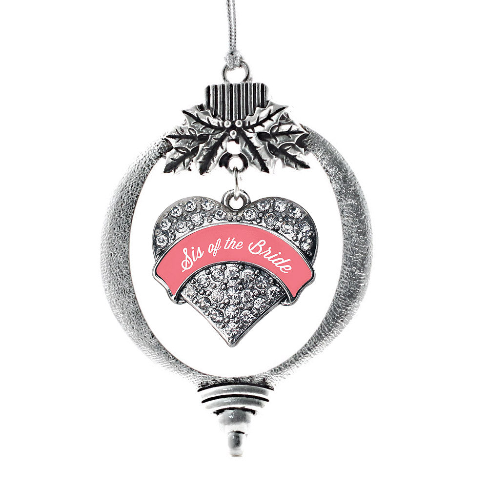 Silver Coral Sis of Bride Pave Heart Charm Holiday Ornament
