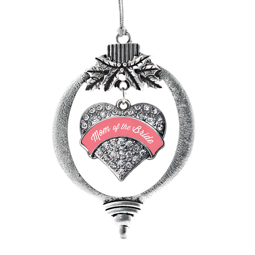 Silver Coral Mom of Bride Pave Heart Charm Holiday Ornament