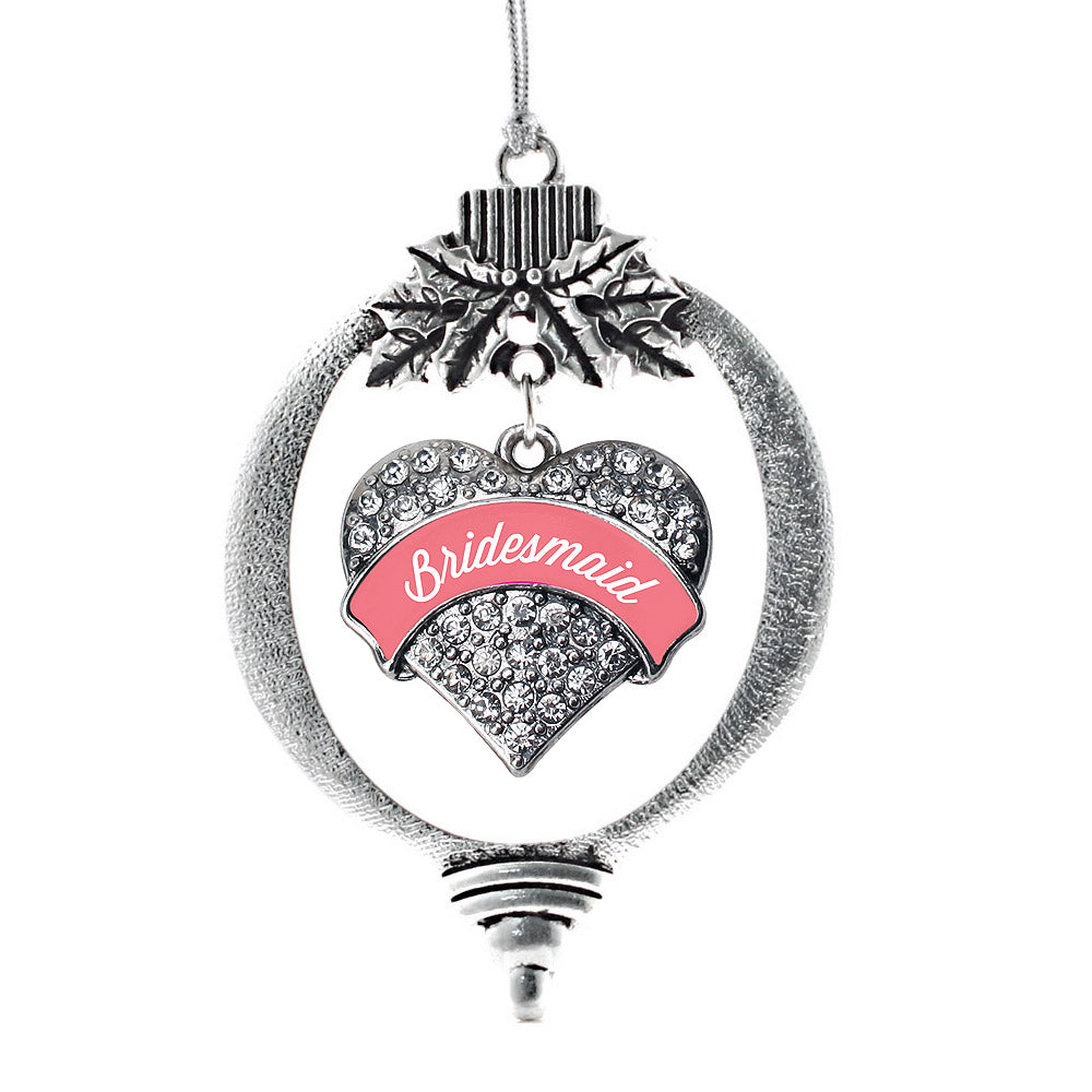 Silver Coral Bridesmaid Pave Heart Charm Holiday Ornament