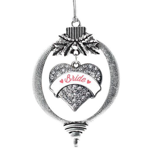 Silver Coral Bride Pave Heart Charm Holiday Ornament