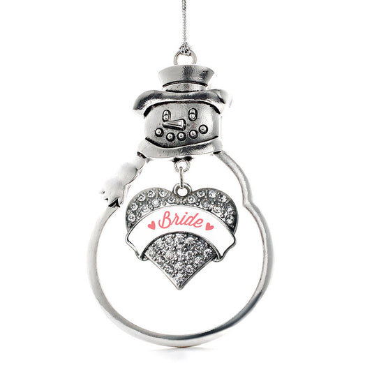 Silver Coral Bride Pave Heart Charm Snowman Ornament