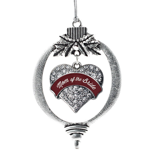 Silver Burgundy Mom of the Bride Pave Heart Charm Holiday Ornament